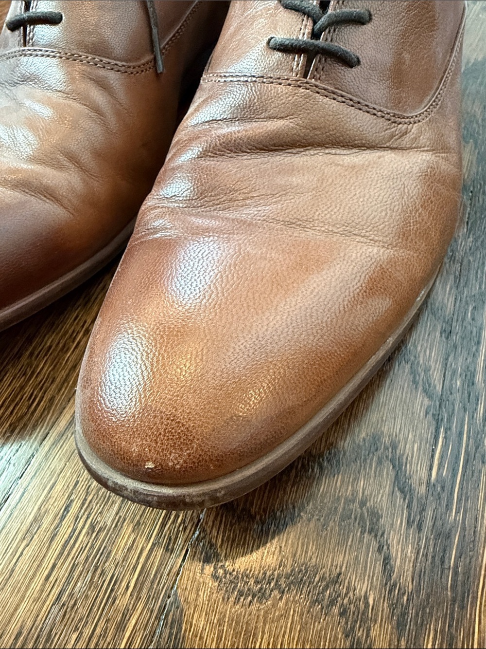Aldo Men's Cognac Brown Leather Oxfords - Picture 5 of 12